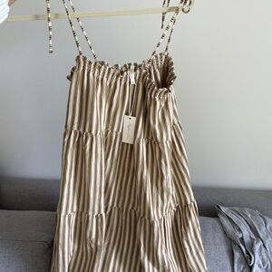 Rylee + Cru Striped Mini Dress in Brown and Cream